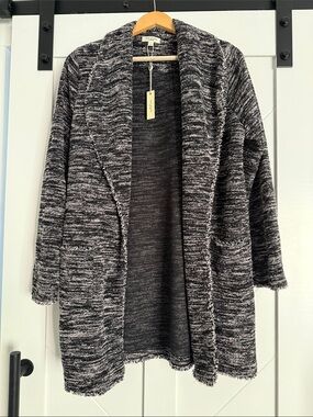 Marled Open-Front Women's Cardigan Sweater - Black & White